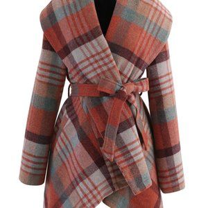 ChicWish PLAID PATTERN RABATO COAT IN CORAL